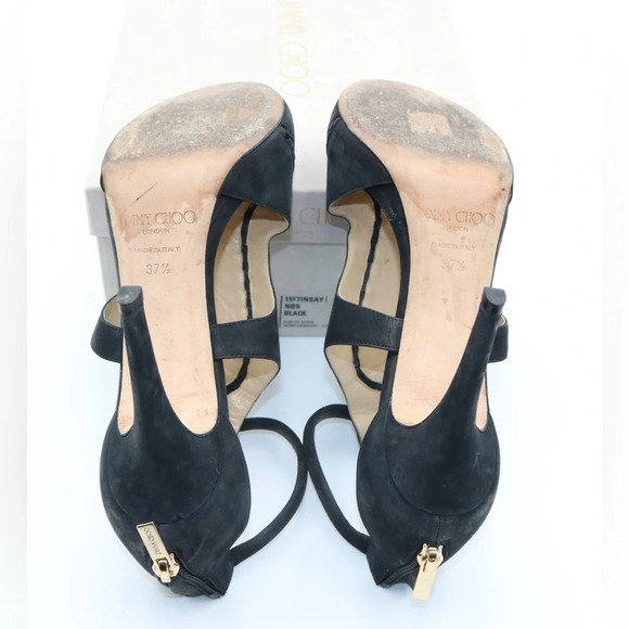 Jimmy Choo Tinsay 85 Black Nubuck Sandal 37.5 - Picture 6 of 7